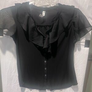 Per Seption Concept Black Button Up Women's Top Size Small Whimsigoth Fairy